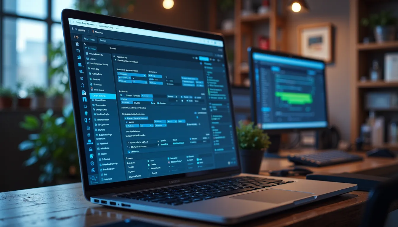 Laptop mit Steuersoftware, übersichtliche Oberfläche, Steuerformulare auf dem Bildschirm